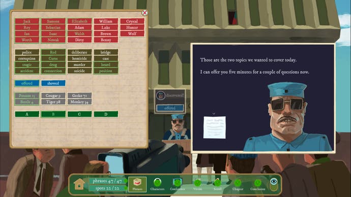 Bir polis memuru Rise of the Golden Idol'da basın toplantısı düzenliyor