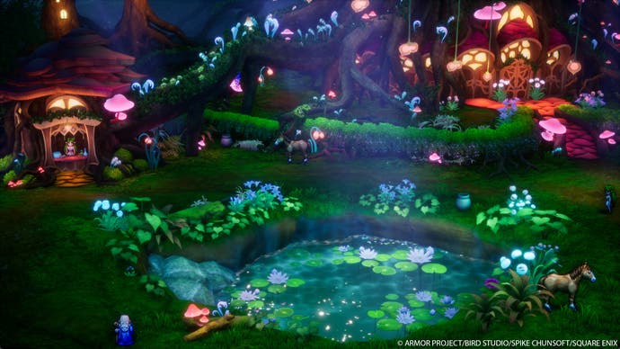 Dragon Quest 3 HD-2D Remake'in büyülü ormanı gösteren ekran görüntüsü