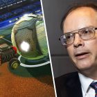 Unreal Engine 6: Epic, Fortnite'tan uzak ilk cesur oyununu tanıtıyor. Side by side of Rocket League gameplay and Tim Sweeney, Epic CEO, wearing a suit and tie.