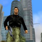 GTA 3 protagonist Claude walks through Liberty City with a shotgun in hand